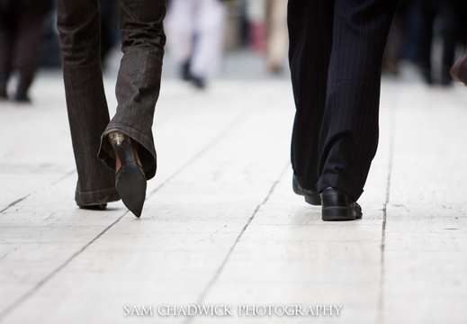 Business man and woman walking